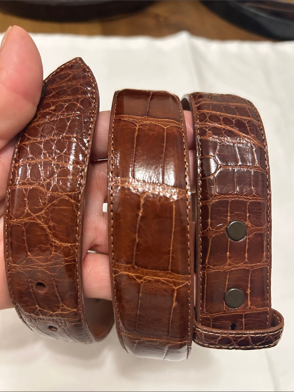 W. Kleinberg Genuine Alligator Leather Belt Strap Only - Cognac Brown - Sz 32